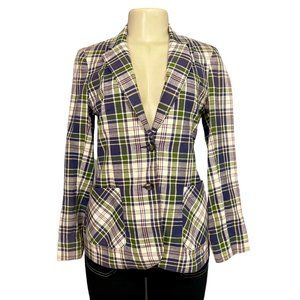 Vintage 1970s Blazer Jacket by Peerless of Boston Plaid purple green size S.